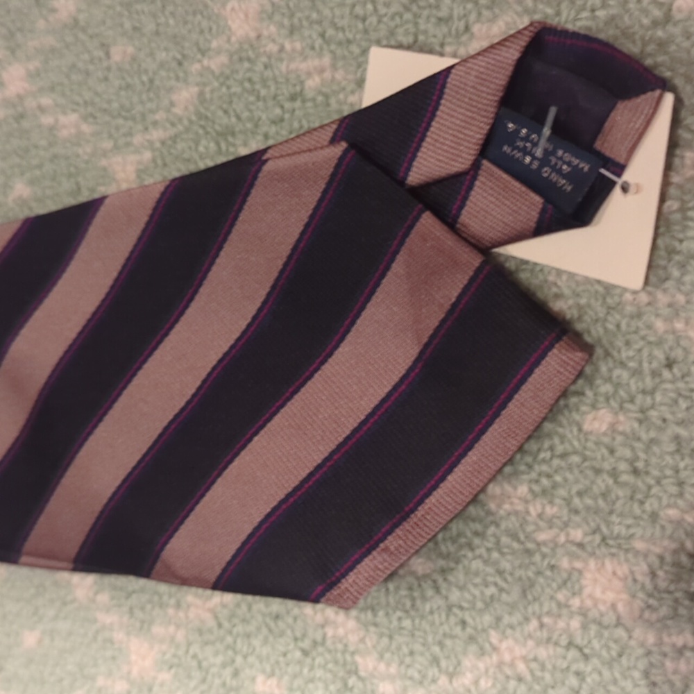 Kenneth Gordon rep stripe new gold and navy with pink tie.